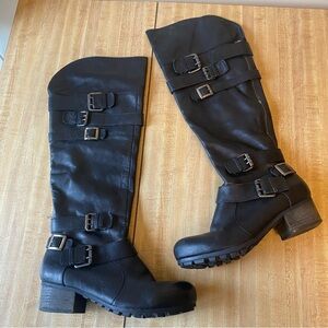 BACIO 61 Leather Boots Tall Black Buckle Renaissance Festival Ren Fest Faire